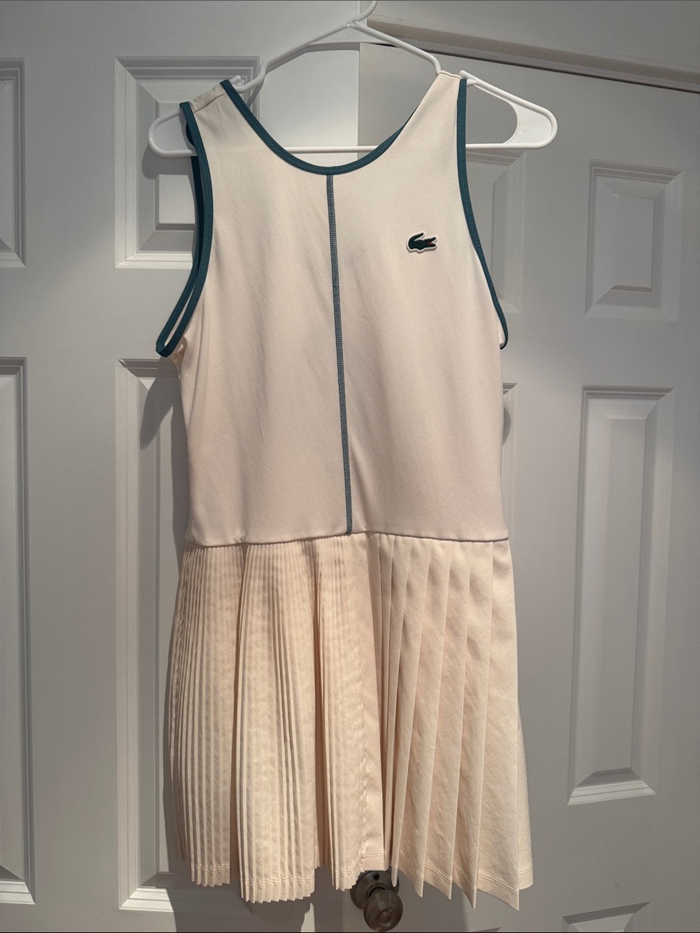 Lacoste women's Cream pleated Tennis Dress with Green Trim